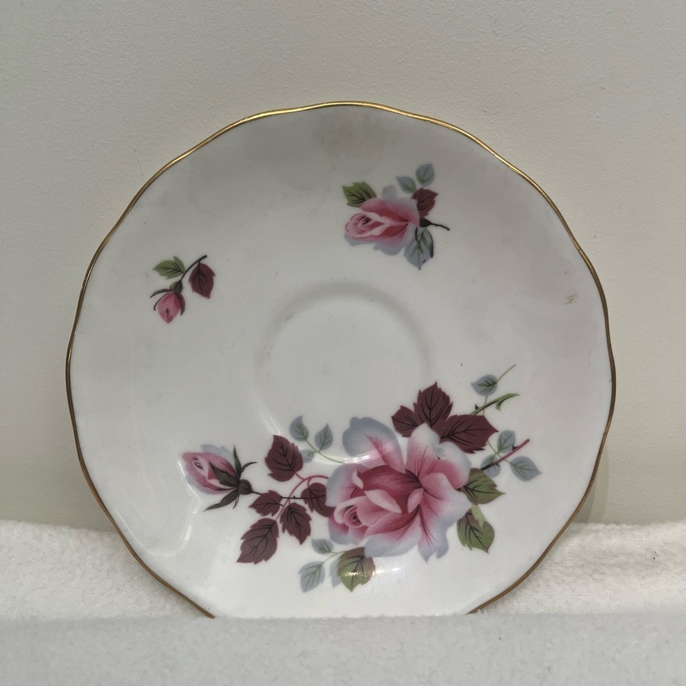 Royal Vale Vintage Pink Floral Saucer With Gold Trim